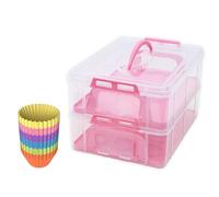 Set: scatola da trasporto per torte a 2 livelli e 24 stampi per cupcake