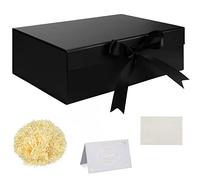 Set Scatola Regalo, Scatola Regalo Nero con Nastro Scatola Regalo Grande con Coperchi Magnetici Scatola Regalo 32x22x10cm Biglietti Auguri Carta Velina Tagliuzzata per Natale Compleanno Matrimonio