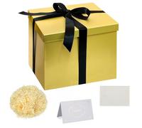Set Scatola Regalo, Scatola Regalo Oro con Coperchi Scatola Regalo Profondo con Nastro Scatola Regalo 23x23x18cm Biglietti Auguri Carta Velina Tagliuzzata per Natale Compleanno Matrimonio