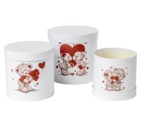 Set Scatola Tonda Bianca Orsetti S/3 Decorazioni San Valentino