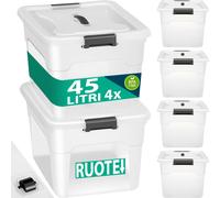 Set Scatole 4 x 45 L Portaoggetti in Plastica Cassetto Contenitore Salvaspazio