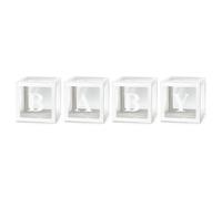 Set scatole box palloncini con scritta BABY colore bianco trasparente 30x30cm