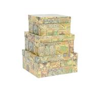 Set Scatole in Cartone Pregiato, Scatole Cartone con Coperchio, Scatole Regalo, Set da 3, 18x14x12cm + 21x17x13cm + 24x20x14cm, Decorazione in Oro, con Carta Usomano. Fantasia: Maps