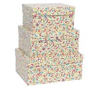 Set Scatole in Cartone Pregiato, Scatole Cartone con Coperchio, Scatole Regalo, Set da 3, 28x23x15cm + 33x28x16cm + 38x30x17cm, Decorazione in Oro, con Carta Usomano. Fantasia: Florentia