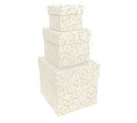 Set Scatole in Cartone Pregiato, Scatole Cartone con Coperchio, Scatole Regalo, Set da 3, 7,5x7,5x7,5cm + 11x11x11cm + 15x15x15cm, Decorazione in Oro, con Carta Usomano. Fantasia: Geometrico