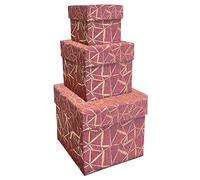 Set Scatole in Cartone Pregiato, Scatole Cartone con Coperchio, Scatole Regalo, Set da 3, 7,5x7,5x7,5cm + 11x11x11cm + 15x15x15cm, Decorazione in Oro, con Carta Usomano. Fantasia: Geometrico