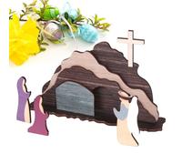 Set Scenografico della Risurrezione, Presepe della Resurrezione di Pasqua, Scena di Pasqua in Legno Dipinta A Mano con La Tomba Vuota E La Croce, Decorazioni da Tavola Religiose per La Casa La Cam