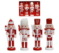 Set Schiaccianoci di Natale,Ornamento natalizio in legno,Schiaccianoci Natalizi Soldatino Tradizionale in Legno Fatto a Mano,Schiaccianoci Soldato di Natale (13 CM Soldatino rosso e bianco*4)