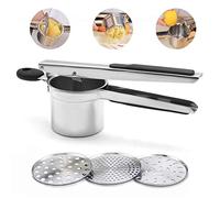 Set schiacciapatate con 3 dischi per riso in acciaio inox di alta qualità, per tutti i tipi di patate senza grumi, facile da usare e da pulire