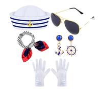 Set Sciarpa Cappello Sailor - Costume Nautico | Sciarpa In Raso Blu Navy | Occhiali Da Sole In Tessuto Sigle | Accessori Per Abbigliamento 150 G | Set Di Venditori Capitani