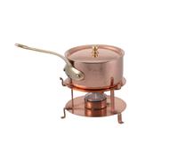 Set sciogliburro Big fornellino più padellina per mantenere salse o burro fuso in temperatura e fornello Di Navarini Rame Ø,98x4.5 cm in rame massiccio lavorato a mano made In Italy rame