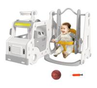 Set Scivolo per Bambini 18-48 Mesi con Altalena, Macchinina e Canestro, 201x151x87.5cm, Bianco