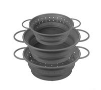 Set scolapasta pieghevole in silicone con design resistente al calore e bordo in acciaio inossidabile 304, per scolare e sciacquare la cucina quotidiana (set da 3 pezzi, grigio)