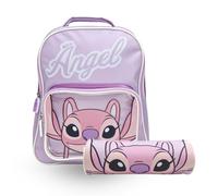 Set Scolastico Angel 2 Pezzi | Zaino Lilla Con Tasca + Astuccio Rotondo | Zaino Con Tasca Frontale, Per Asilo, Scuola, Escursioni E Viaggi