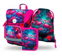 Set scolastico BAAGL Ergo Fenicotteri - cartella, astuccio e sacca