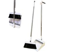 Set scopa con manico lungo e paletta con denti a pettine e design antivento, per la pulizia di interni, giardino, casa, cucina o pavimenti dell'ufficio (bianco)