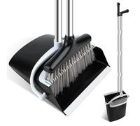 Set Scopa e Paletta Alta Verticale, Scopa e paletta Salvaspazio, Paletta Richiudibile con Denti a Pettine per Casa, Paletta con manico lungo per esterni, Kit Interni Pulizia Casa Giardino