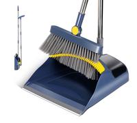 Set Scopa e Paletta, Masthome Verticale Scopa e Paletta Salvaspazio per Esterni,Manico Lungo,Con Denti a Pettine,Per La Pulizia Dei Casa,Cucina,Interni, Giardino,Blu Scuro