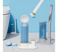 Set scopino rotante per WC con manico lungo, 24 testine di ricambio usa e getta, kit stantuffo per WC e bastoncino per strofinare - Strumenti di pulizia bianco puro per una cura del bagno senza sforzo