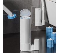 Set scopino Rotante per WC con Manico Lungo e 24 testine USA e Getta, Kit Completo per la Pulizia del WC con stantuffo e Bastoncino per strofinare - Bianco Puro, efficiente e igienico
