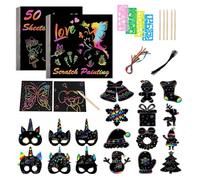 Set Scratch Art per Bambini, Grattare con Tema Natale e Maschera di Unicorno Colorato con Motivo Scratch Art, per Graffiti Fatti a Mano, Decorazioni, Set di immagini grattacieli (stile Holiday)