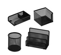 Lebez Set scrivania 1424-N - 4 accessori in rete metallica - Nero