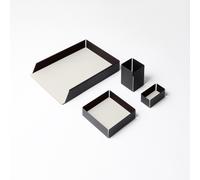 Set Scrivania Acciaio Nero e Pelle Bianca - 4 Pezzi - Design Moderno