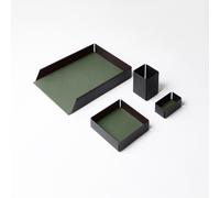 Set Scrivania Acciaio Nero e Pelle Verde - 4 Pezzi - Design Moderno