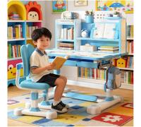Set scrivania e sedia da studio per bambini, altezza regolabile, set di sedie da tavolo scolastico per bambini e ragazze, tavoli di apprendimento con lampada, supporto per libri, cassetto di
