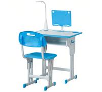 Set Scrivania e Sedia per Bambini 6-12 Anni ad Altezza Regolabili, Banco Scuola con Lampada, Cassetto, Gancio, Portapenne e Leggio, Set Banco con Sedia per Bambini in Acciaio e MDF Il set con banco sc