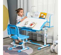 Set Scrivania e Sedia per Bambini 6-12 Anni Regolabili in Altezza, Banco Scuola con Piano Inclinabile 45°, Lampada, Cassetto, Scaffale, Portapenne e Leggio, in Acciaio e MDF Il banco scuola HOMCOM com