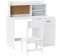 Set Scrivania e Sedia per Bambini con Scaffali Armadietto Cassetto in MDF Bianco
