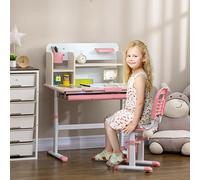 Set Scrivania e Sedia per Bambini da 3 Anni Regolabile, Tavolo Inclinabile a 60° con Cassetto e Ripiani, Rosa