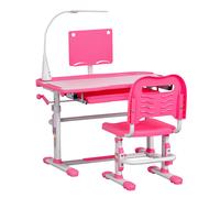 Set Scrivania Per Bambini 6-12 Anni Con Sedia Regolabile In Altezza, Cassetto, Luce E Piano Inclinabile, Rosa