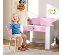 Set Scrivania per Bambini con Cassetto e Sedia con Schienale a Orsetto, Età 3-8 Anni, Rosa