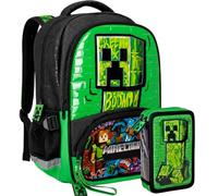 Set Scuola 2 Pezzi Per Minecraft Fan Zaino Scuola Elementare Bambino 42cm Ergonomico + Astuccio 2 Scomparti Completo (32 Accessori)