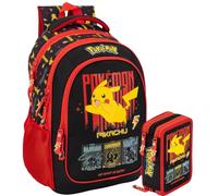 Set Scuola 2 Pezzi Per Pokemon Fan Zaino Scuola Elementare Bambini 43cm Ergonomico + Astuccio 3 Scomparti Completo (46 Accessori) | School Pack Personaggi