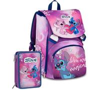 Set Scuola 2 Pezzi Per Stitch Seven Fan Zaino Scuola Elementare Bambina + Astuccio 3 Scomparti Completo (44 Accessori) - School Pack Bambini