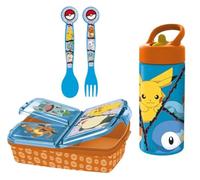 Set Scuola bambino - Portapranzo 3 Scomparti, Posate e Borraccia, Pranzo e Merenda, Ideale per Bambini e Fan Disney (Pokemon)