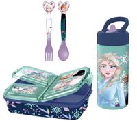 Set Scuola bambino - Portapranzo 3 Scomparti, Posate e Borraccia, Pranzo e Merenda, Ideale per Bambini e Fan Disney (Frozen)