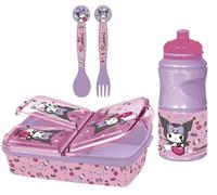 Set Scuola bambino - Portapranzo 3 Scomparti, Posate e Borraccia, Pranzo e Merenda, Ideale per Bambini e Fan Disney (Kuromi)