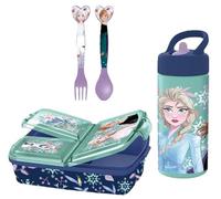 Set Scuola Frozen bambina - Portapranzo 3 Scomparti, Posate e Borraccia 410 ml, Pranzo e Merenda, Ideale per Bambini e Fan Disney