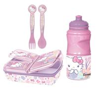 Set Scuola Hello Kitty bambina - Portapranzo 3 Scomparti, Posate e Borraccia 380 ml, Pranzo e Merenda, Ideale per Bambini