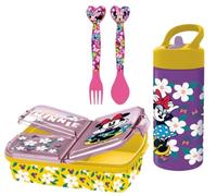Set Scuola Minnie Mouse bambina - Portapranzo 3 Scomparti, Posate e Borraccia 410 ml, Pranzo e Merenda, Ideale per Bambini