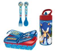 Set Scuola Sonic bambino - Portapranzo 3 Scomparti, Posate e Borraccia 410 ml, Pranzo e Merenda, Ideale per Bambini