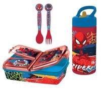 Set Scuola Spiderman bambino - Portapranzo 3 Scomparti, Posate e Borraccia 410 ml, Pranzo e Merenda, Ideale per Bambini e Fan Disney