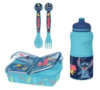 Set Scuola Stitch bambino - Portapranzo 3 Scomparti, Posate e Borraccia 410 ml, Pranzo e Merenda, Ideale per Bambini e Fan Disney