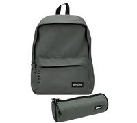 Set Scuola Zaino Americano Doppia Tasca con Zip E Astuccio Tombolino - Colore Grigio - Design Unisex, Capiente e Resistente