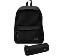 Set Scuola Zaino Americano Doppia Tasca con Zip E Astuccio Tombolino - Colore Nero - Design Unisex, Capiente e Resistente
