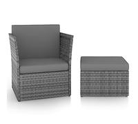 Set Sedia da Giardino con Poggiapiedi, in Polyrattan Antracite e Acciaio, Design Moderno, Cuscini Spessi Rimovibili, Sedie da Esterno, Sedia Spiaggia, per Giardino e Terrazzo, Colore Antracite